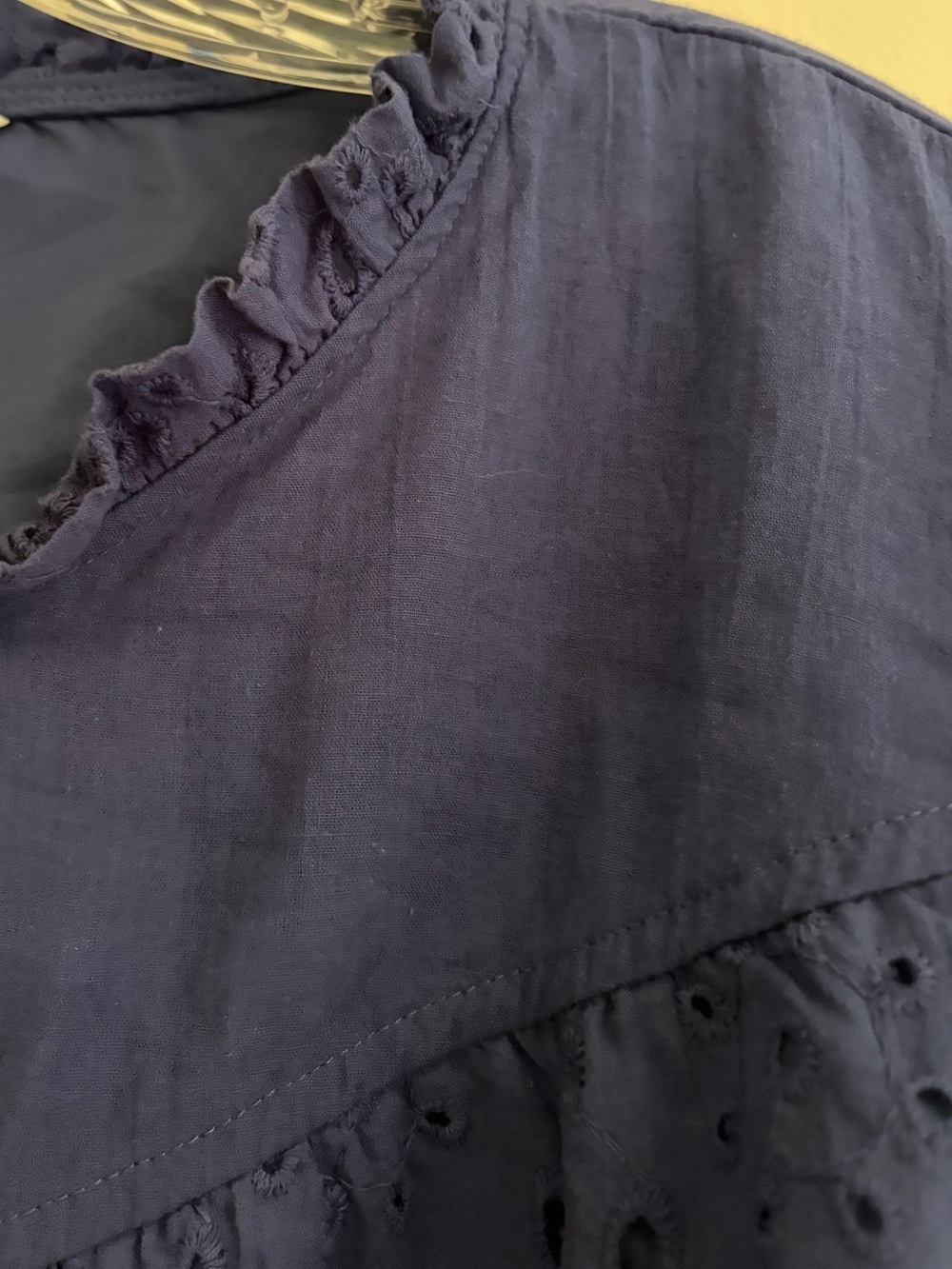 Simplee Apparel Navy Eyelet Ruffle-Neck Button-Front Blouse - Picture 4 of 7